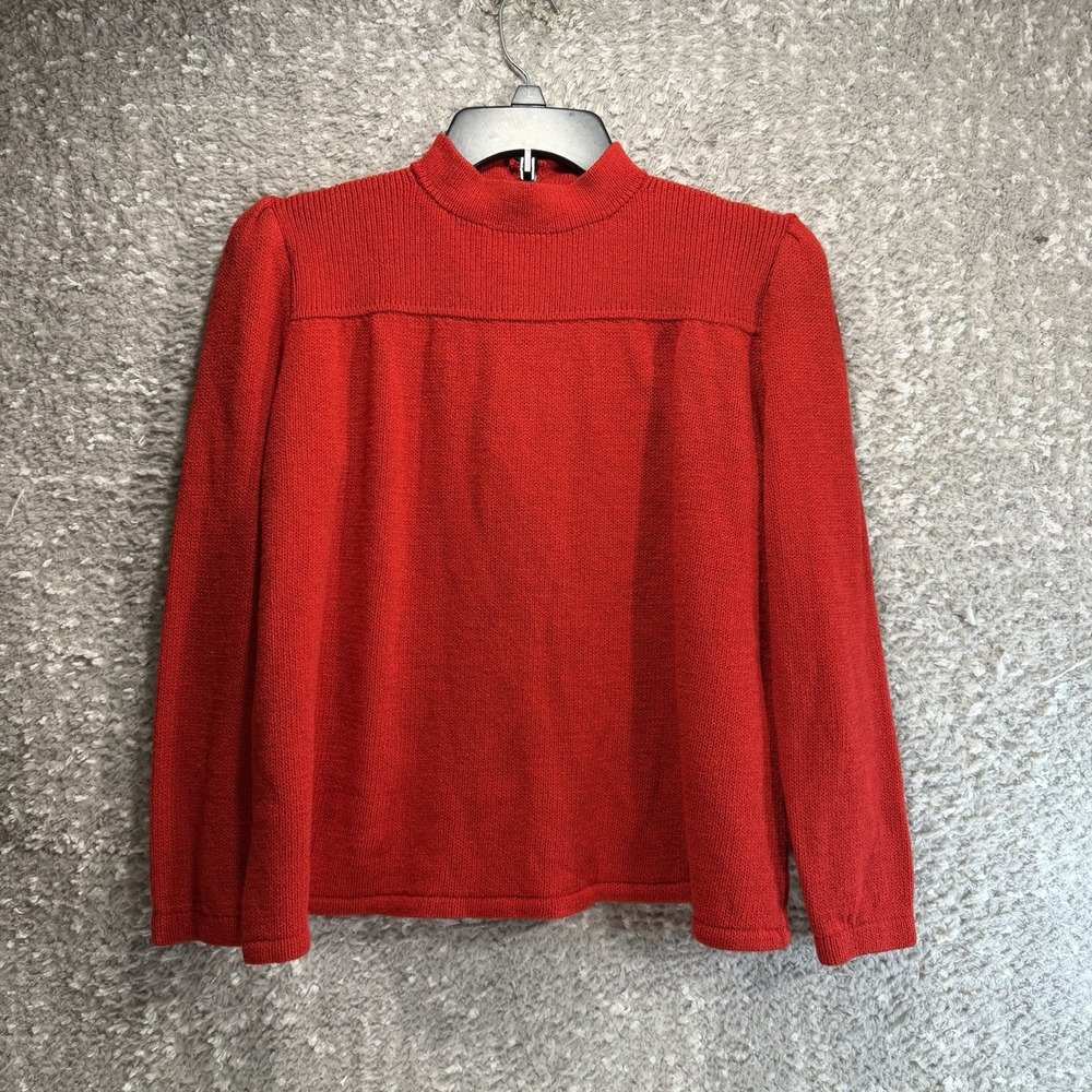 Vintage St John Santana Knit Sweater Top Puff Sleeve Red Back Zip 80s M, L  READ